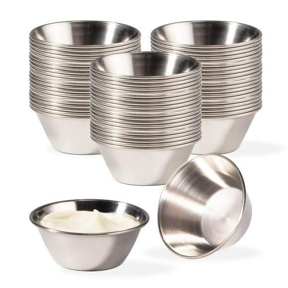 Fit Meal Prep [120 Pack 1.5 oz Stainless Steel Dipping Sauce Cups, Reusable Metal Ramekins, Commercial Grade Condiment Bowls, Individual Portion Cups, Small Round Au Jus Cup f