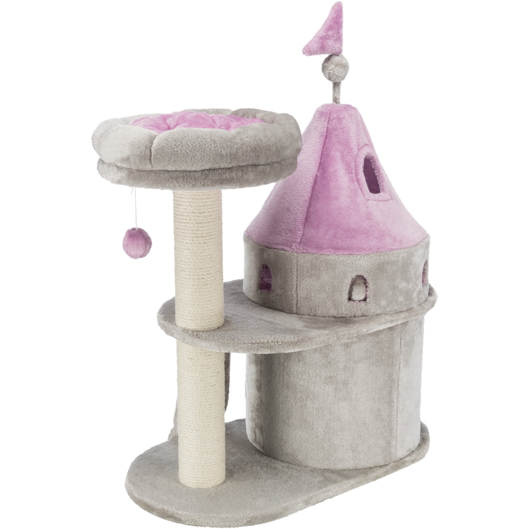 TRIXIE My Kitty Castle Plush 35.5" Cat Tree, Sisal Scratching Posts, Rustling Fabric, Gray