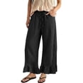 thumbnail image 2 of Breezora High Waisted Straight Leg Linen Pants for Women Barrel Style Wide Leg Casual Trousers Lightweight Summer Pull On Bottoms with Back Pockets, 2 of 5