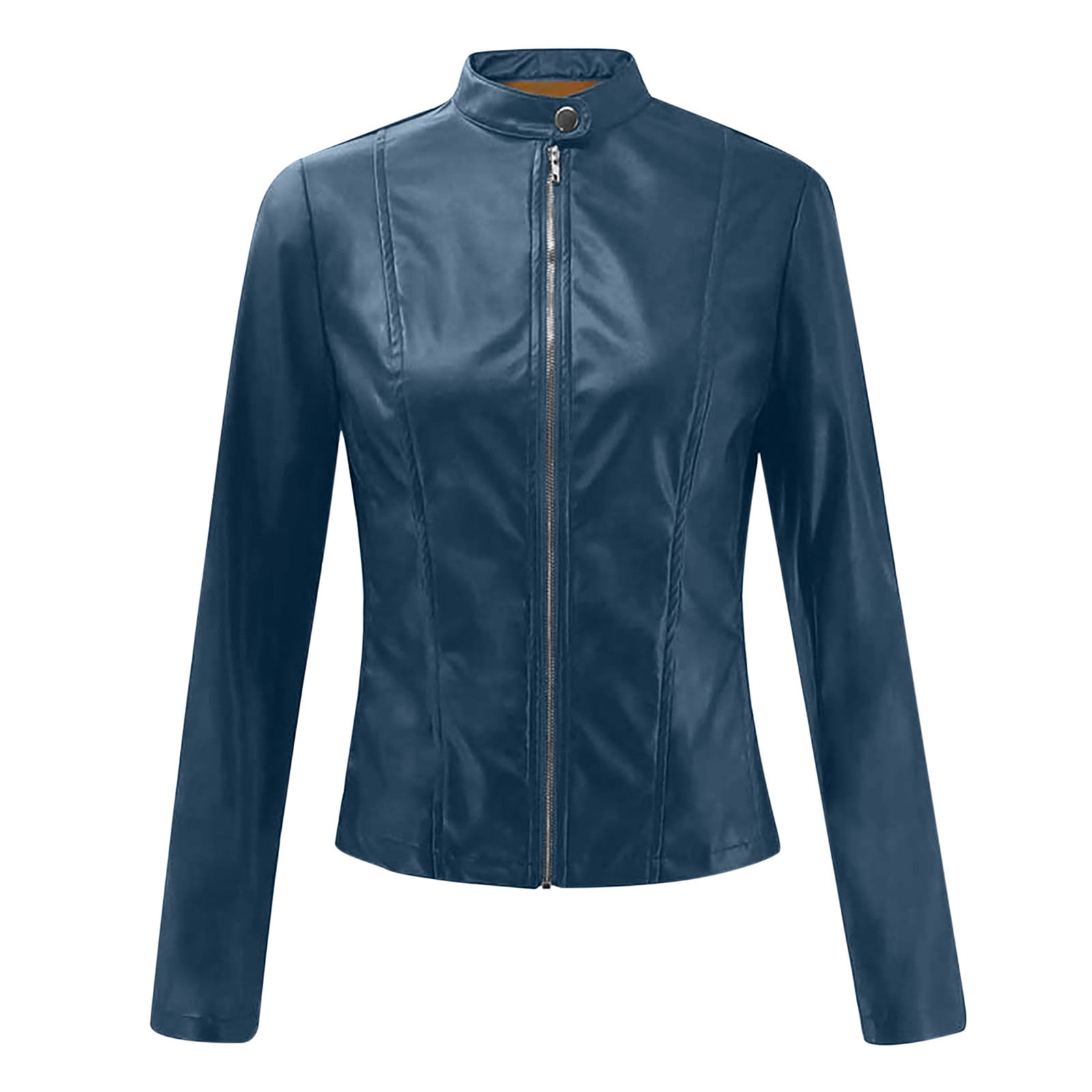 VEKDONE Women Faux Leather Motorcycle Cropped Jacket Fall Casual Bomber Jacket Short Coat 2025 Clearance on Sale Blue XL