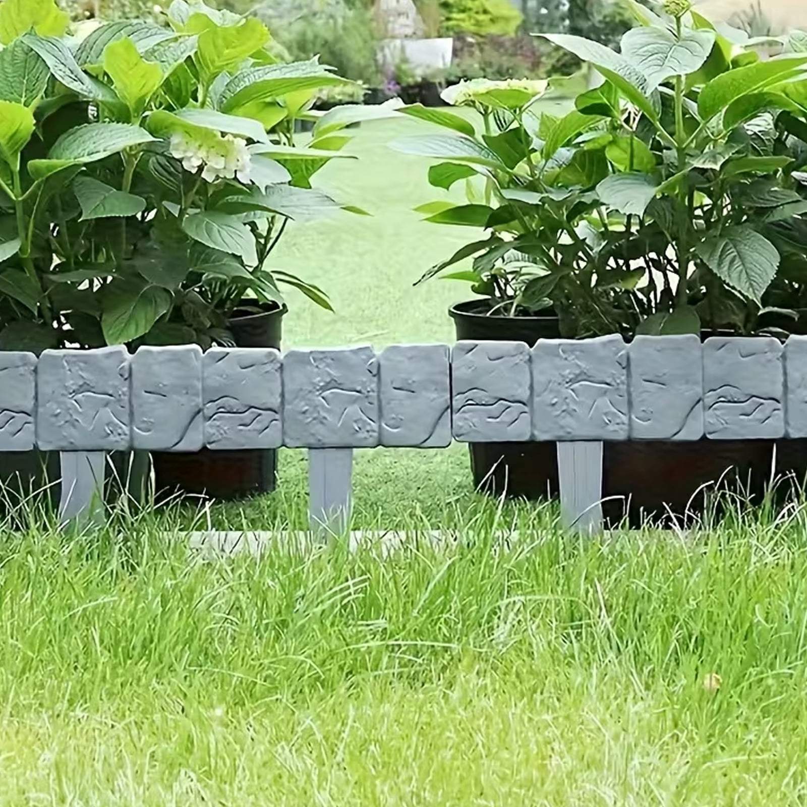 30Pcs 9.84'' L x 9.06'' H Garden Edging Border Landscape Edging Lawn Garden Fence with Gloves Decorative Landscape Border Length Landscaping for Lawn Flower Bed Yard Gray