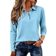 thumbnail image 3 of Hearthz Women Polo Shirt 3 Button Long Sleeves Shirts for Women Relaxed Fit Solid Color Women Shirts Uniform Tops Sky Blue L, 3 of 6