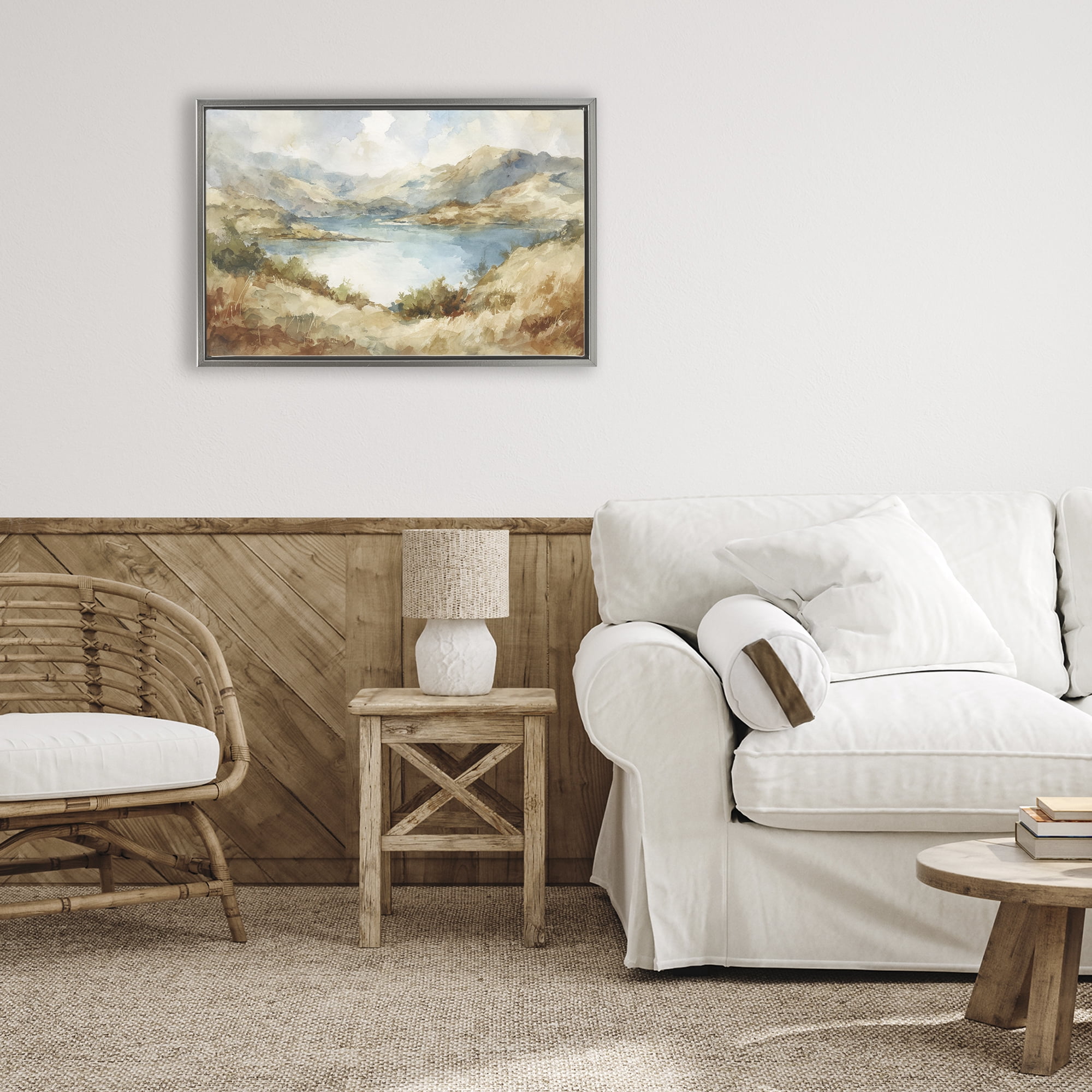 Stupell Industries Secret Mountain Lake Panorama Gray Framed Floater Canvas Wall Art, design by Petal Prints Design
