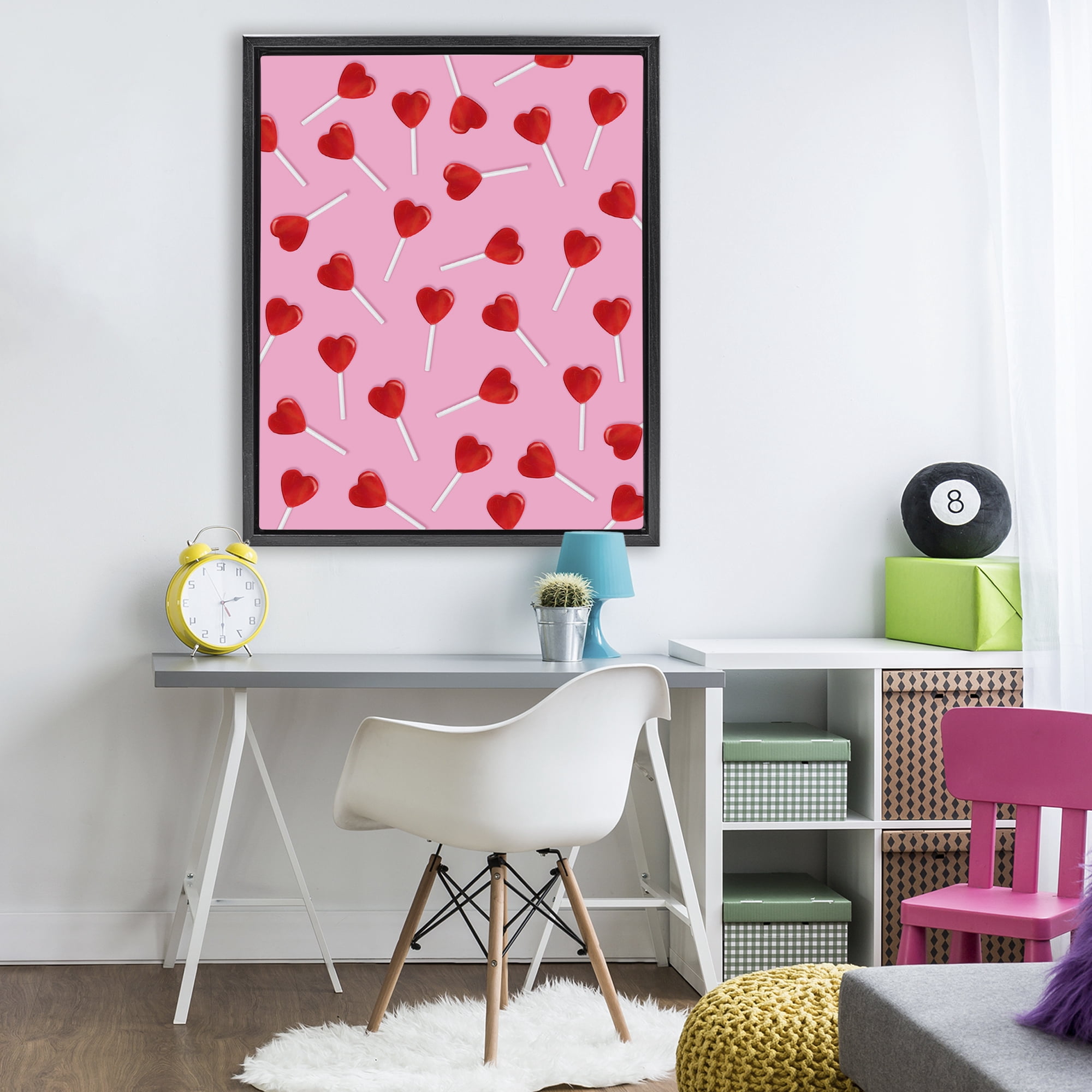 Stupell Industries Heart Lollipop Pattern Black Framed Floater Canvas Wall Art, design by LISH Creative