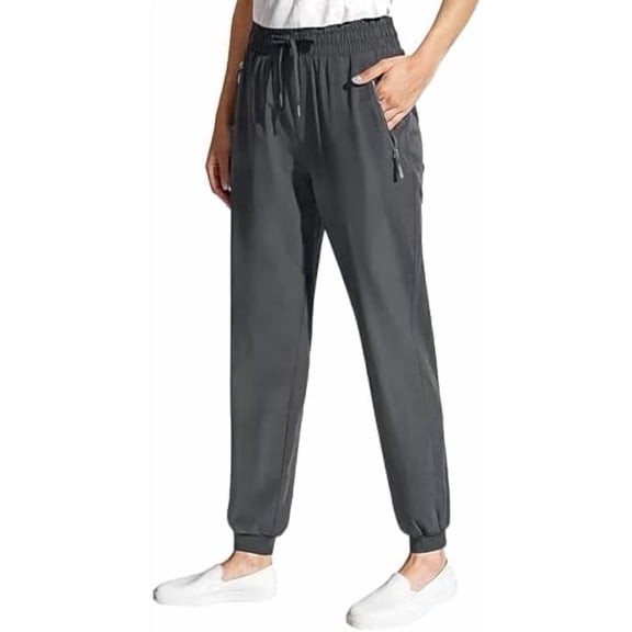 Women's Ultra Stretch Lightweight Casual Pants, Elastic Drawstring Waist with Zipper Pockets
