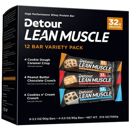 Detour Lean Muscle Protein Bar, Variety Pack, 32g Protein, 12