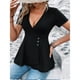 thumbnail image 5 of Gibobby Playera de manga corta con cuello en V Top manga corta ajustado sexy con cuello en V color liso para mujer(Negro,CH), 5 of 5