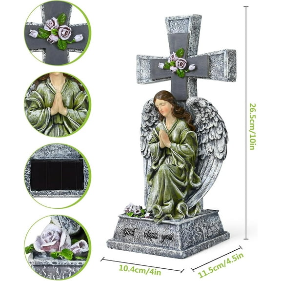 FGERFE--Solar Angels for Cemetery-Garden Statue Lights Decor - Before The Cross on One Knee Wings Praying Angel Figurine Bless You Cemetery Patio Lawn Yard Porch Decorations