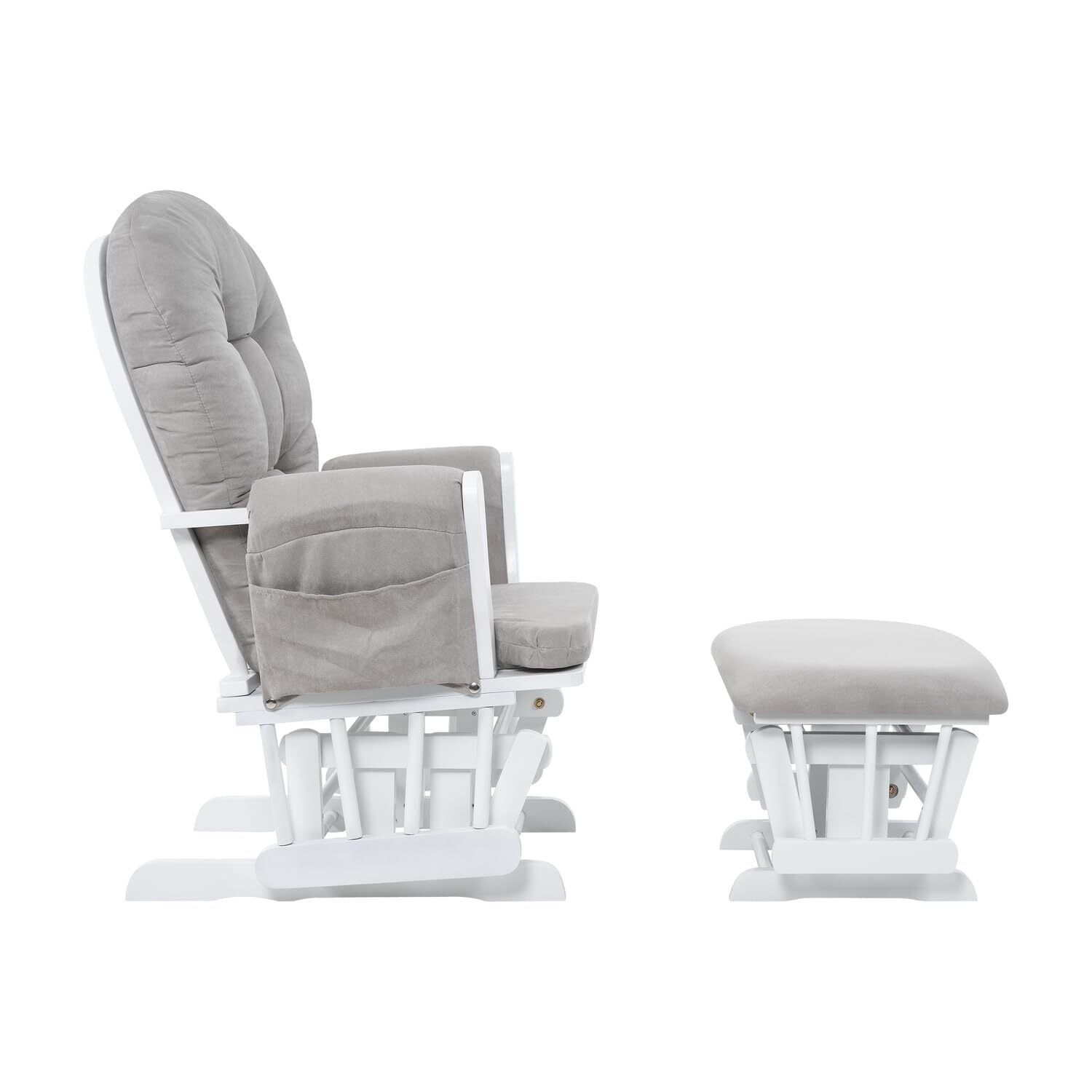 Brisbane Nursery Glider & Ottoman Set - Reclining Glider Rocker Chair for Breastfeeding, Maternity, & Comfort, White,Gray-Cushion Color:Gray,Finish:White