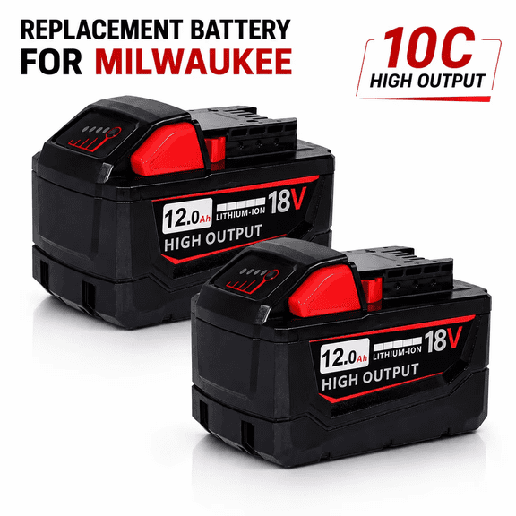 2Packs 12000mAh High Capacity Lithium Battery Compatible with Milwau-kee 18V Battery 12.0Ah 48-11-1815, 48-11-1820, 48-11-1840, 48-11-1850, 48-11-1860, 48-11-1880 Cordless Tools 