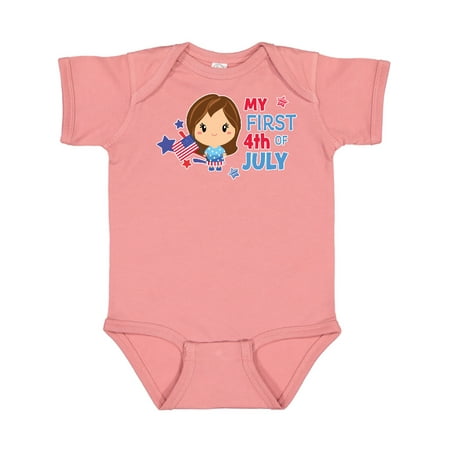 

Inktastic My First 4th of July with Brown Haired Girl Stars and Flag Gift Baby Girl Bodysuit