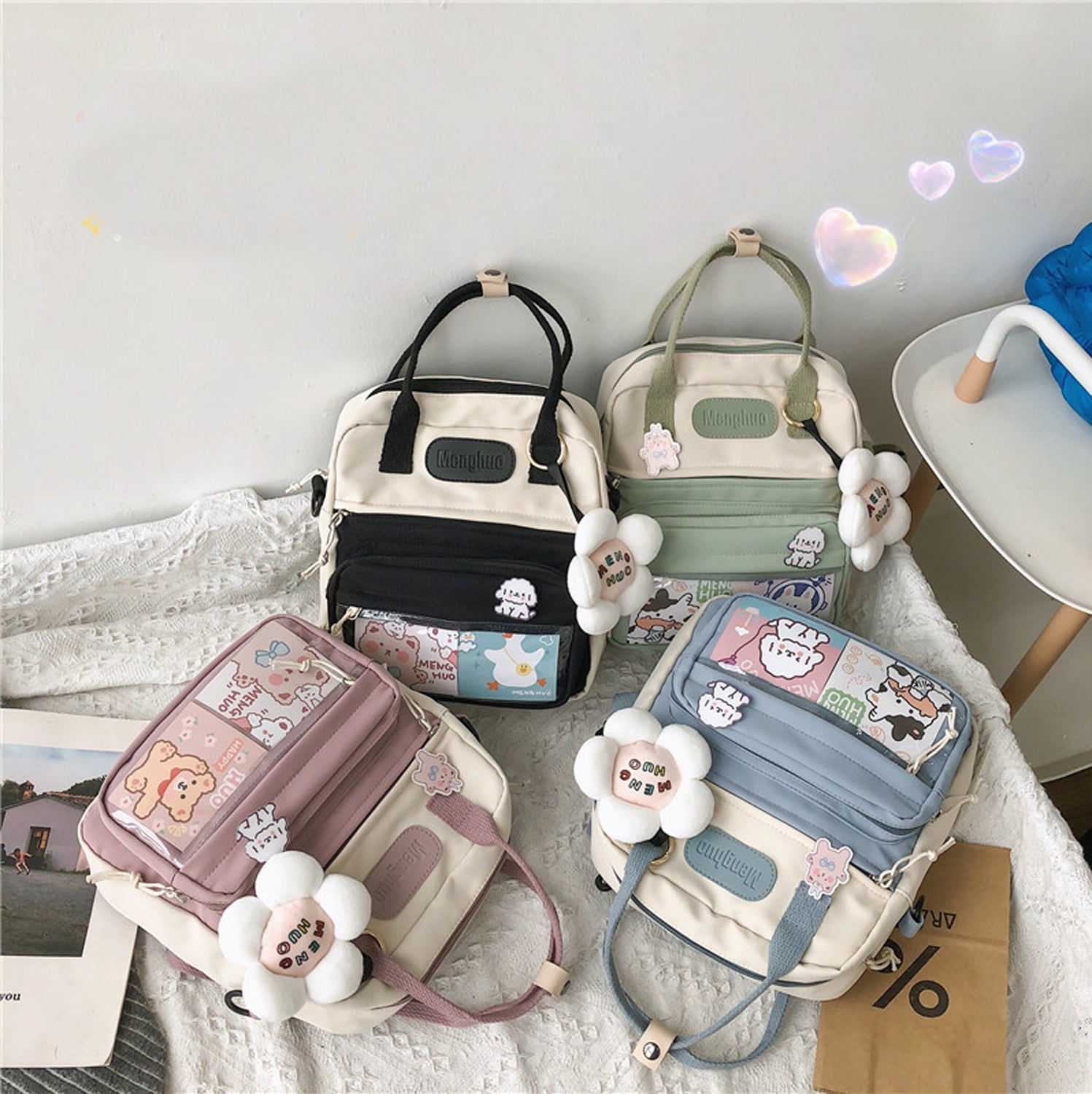 Kawaii Backpack Cute School Backpack Aesthetic Bookbags with Kawaii Pin  Accessories for Teen Girls Beige