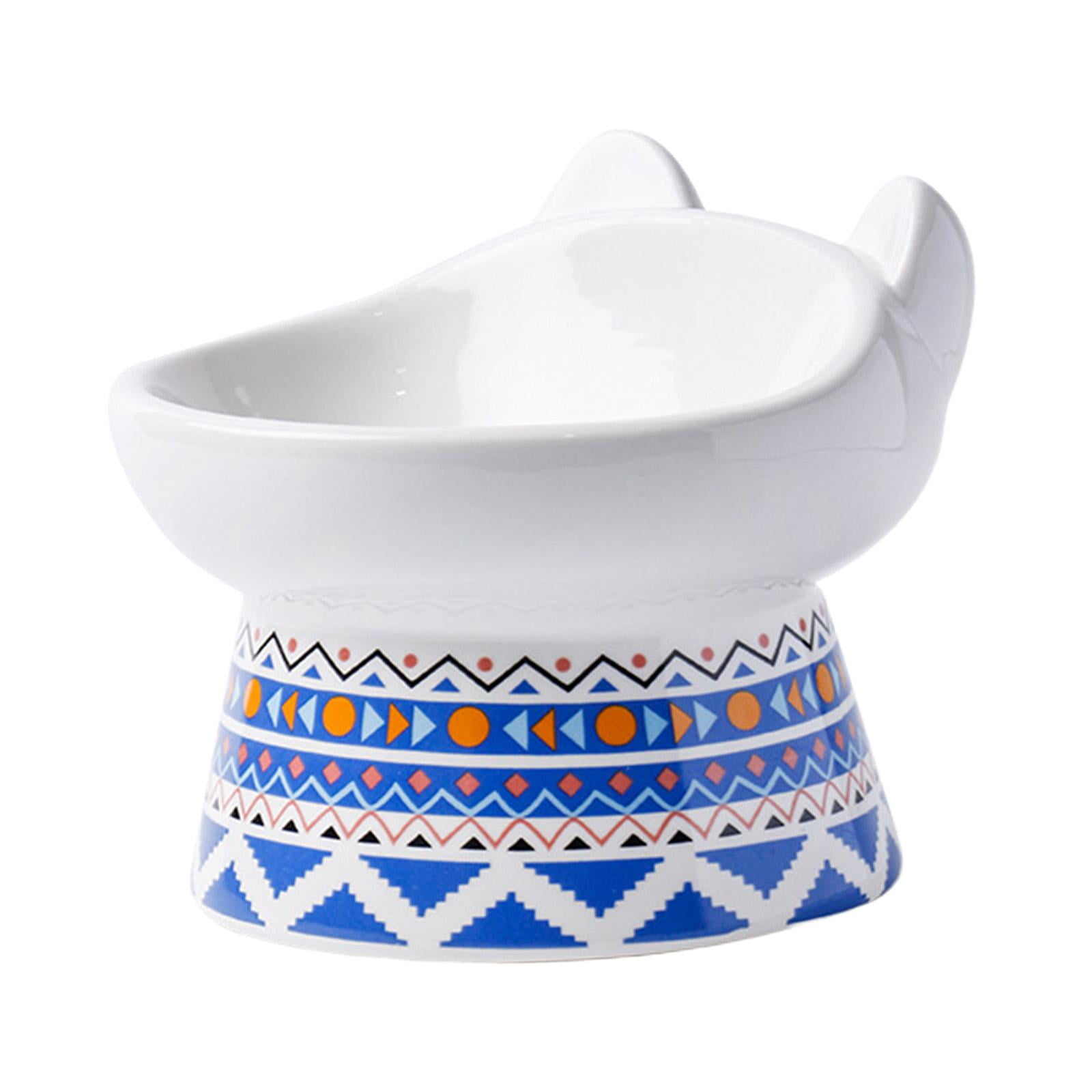 Single Bowl for Cat Dog Elevated Bowl Water Food Feeder Watering Dish Drinking Non Slip Container Ceramic Bowl Neck Protective Bowl for Cats Blue