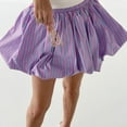 thumbnail image 5 of Women'S Striped Elastic Waist Bubble Skirt Flared A Line Mini Puffy Skirts Pink S, 5 of 9