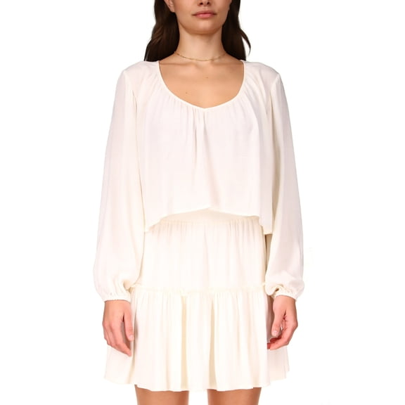 Sanctuary Women's Relaxed Fit Long Sleeve High Low Crop Top Brown Size Medium