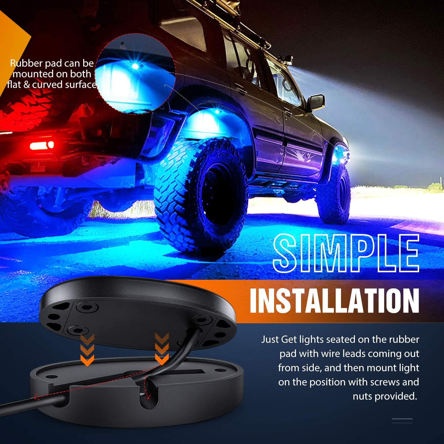 Nilight Led Rock Light 6Pcs Blue Light Pods Waterproof Under Body Wheel Well Light Exterior Interior Lights for Car Truck Pickups ATV UTV SUV Motorcycle Boat