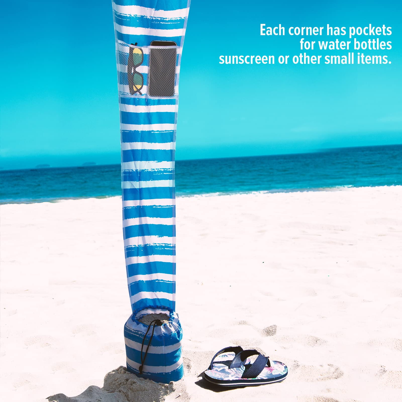 Qipi Beach Cabana - Easy to Set up Canopy, Waterproof, Portable 6' x 6' Beach Shelter, Included Side Wall, Shade with UPF 50+ UV Protection, Ultimate Sun Umbrella