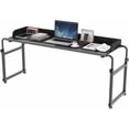 thumbnail image 1 of Overbed Table with Fence Design, Hospital Bed Table w/Wheels, Adjustable Width&Height Rolling Over Bed Table, Queen Size Mobile Computer Desk Standing Workstation Laptop Cart for Home, Black, 1 of 9