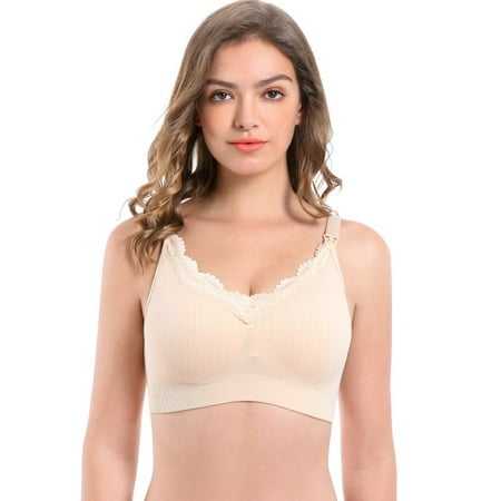 

Promotion! Nursing Bra Lace Top Open Buckle Feeding Underwear Solid Color Pregnant Women Feeding Bra Skin M