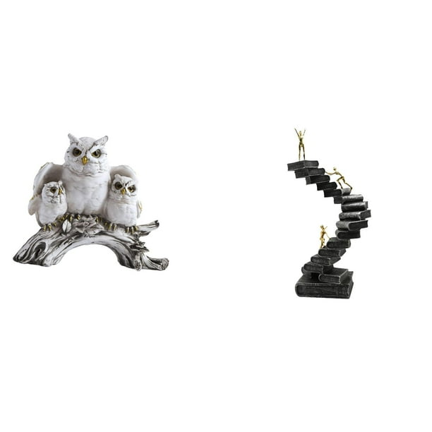 Figuras de búho,Figuras de búho,animales artificiales,artesanías,decoración del hogar,Estatua de escalera,Estatua de escalera con libros para escalar,decoración artística,Escultura de