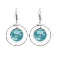 thumbnail image 1 of Blue Bubbles Line Drawing Fishes Earrings Dangle Hoop Jewelry Drop Circle, 1 of 3