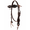 Brown Silver Studs ties, variant on Latigo Leather Pony Bridle with Roller Buckles, Engraved Concho Accents White Contrast Stitching Western Pony Headstall with Easy Adjustment 78J10-P