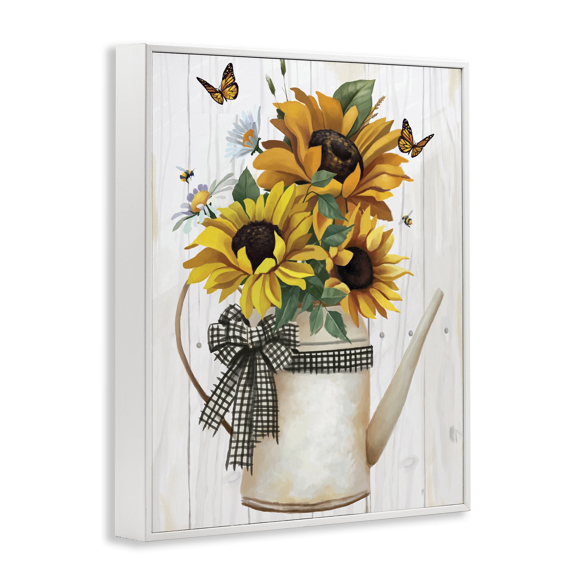 Stupell Industries Sunflower Trio in Watering Can White Framed Giclee Art, design by Lucca Sheppard