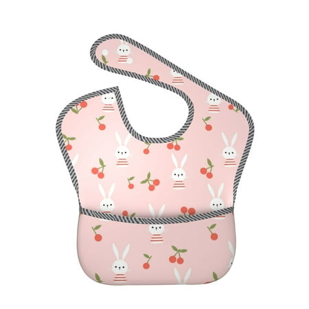 

Bingfone Mess-Proof Baby Bib - Waterproof Bib for Baby Boy or Girl with Food Catcher Pocket Unisex-Rabbit And Cherry