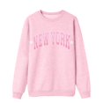 thumbnail image 3 of Womens Plus Size Loose Fit No Hood Sweatshirts Trendy Long Sleeve New York Letter Printed Pullovers Causal Fall Crew Neck Graphic Tshirts Tops Pink 0722*sweatshirts S, 3 of 3