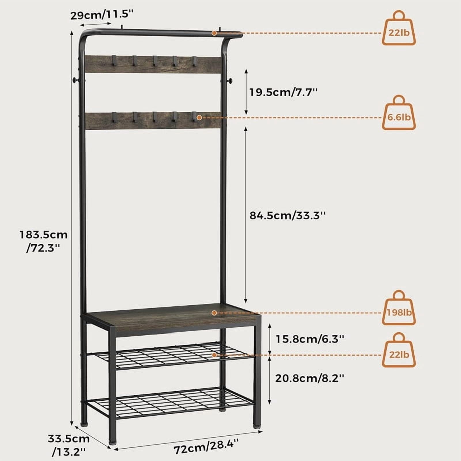 Gianna Hall Tree with Shoe Bench and Coat Rack, 4-in-1 Coat and Shoe Rack for Entryway, Mudroom Storage, Gray