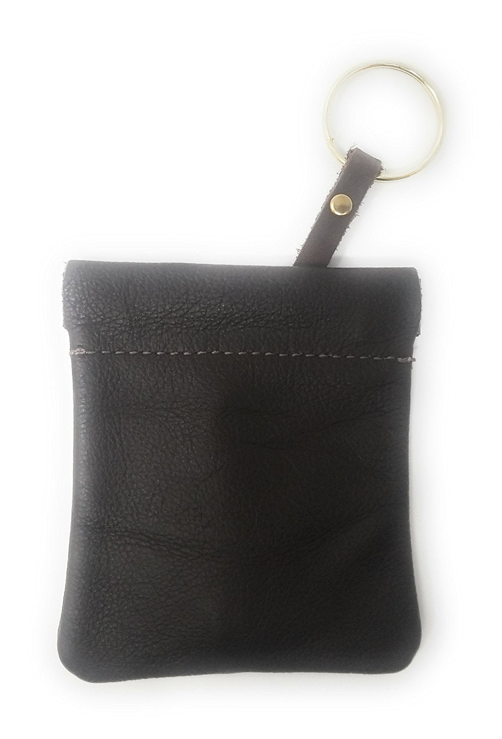 Leather Squeeze Coin Purse change Holder For Men, Pouch size 3.5 in X 3.50 in. (Brown W key ring