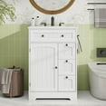 thumbnail image 5 of Vabches 24" W Bathroom Vanity with Sink, Farmhouse Bathroom Storage Cabinet with 4 Drawers and Barn Door, Flip Drawers, White, 5 of 9