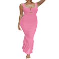 thumbnail image 3 of Women‘s Bodycon Dress Sleeveless Strappy Cut Out Ruched Mesh Ruffle Hem Fishtail Mermaid Maxi Dresses, 3 of 8