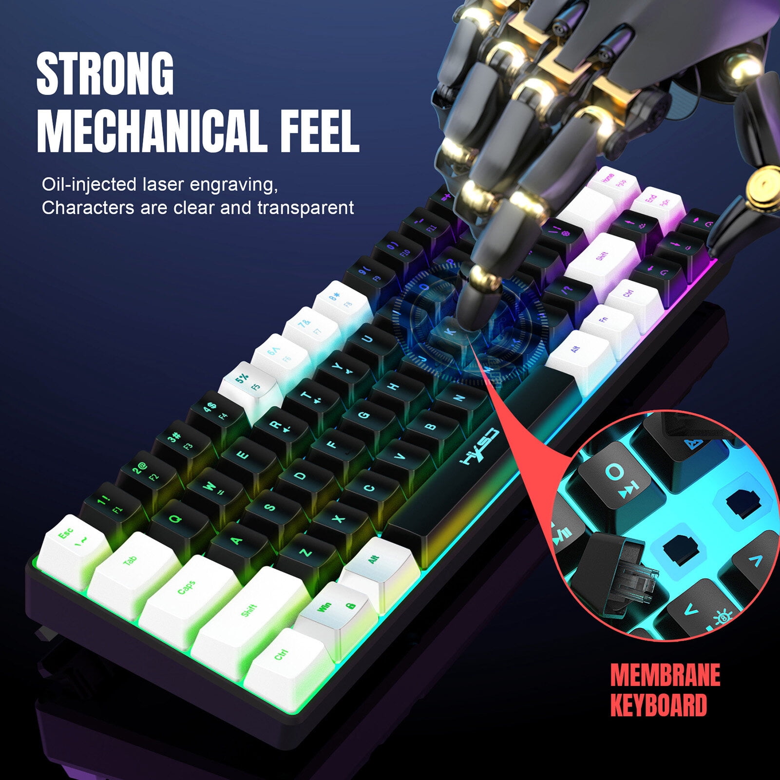 HXSJ V200 Wired K68 RGB Streamer Mini Gaming Keyboard 19-Key Conflict-Free Membrane Keyboard but Super Mechanical Feel for Game/Office
