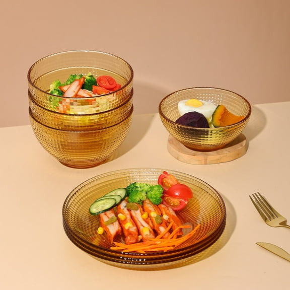 Glass Bowls Set of 6, Amber Hobnail Bowls for Snack All-Purpose Bowl, Dinner, Cereal, Salad, Dessert, Art Deco Hand Wash Housewarming Gift