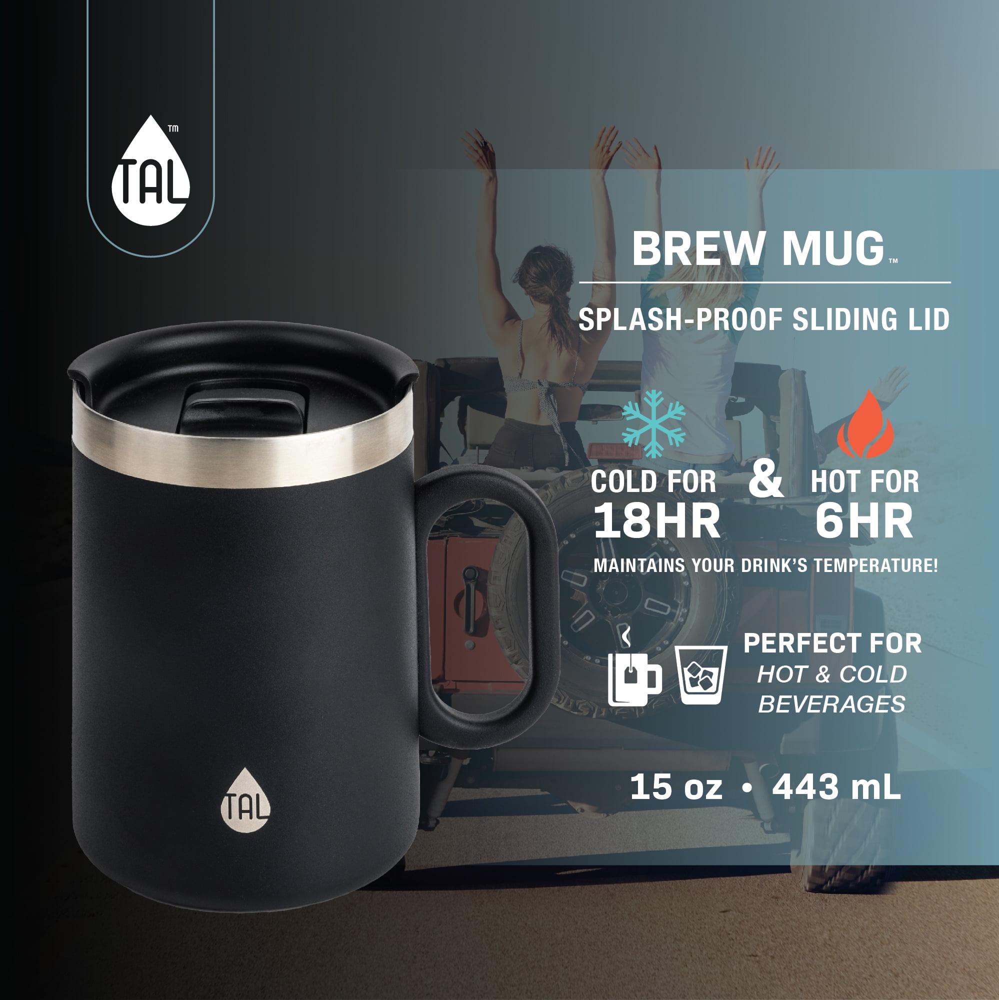 TAL Stainless Steel Brew Coffee Mug 15 fl oz, Taupe 