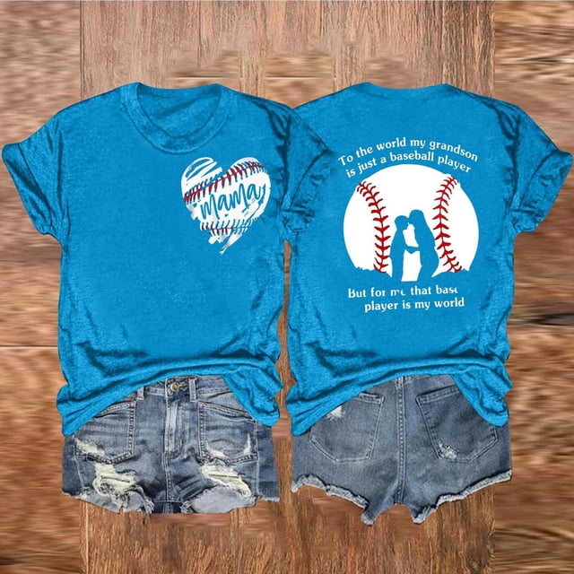 Fiudx Camisas para Mujer Camiseta de Manga Corta con Cuello Redondo y Estampado de Doble Cara de Béisbol Informal a La Moda para Mujer