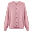 thumbnail image 4 of Women's Long Sleeve Cardigan Sweater Round Neck Open Front Button Ribbed Knit Fall Casual Loose Fit Top Pink L, 4 of 5