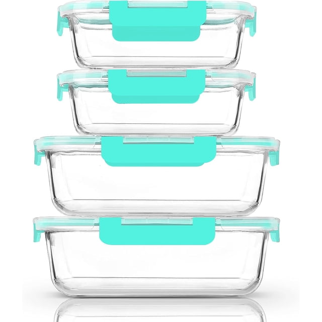 Juego de recipientes de vidrio extra grandes para almacenamiento de alimentos con tapas, 2 paquetes de 80 onzas y 30 onzas (10 tazas) y 2 paquetes de 30 onzas (4.5 tazas) recipiente de vidrio