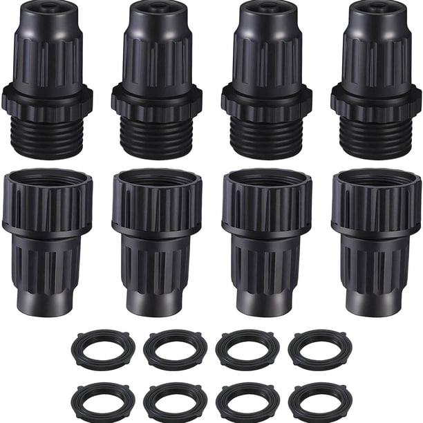 Kit de manguera de jardín extensible con conectores de plástico para manguera de jardín, accesorios de extremo de manguera macho y hembra, 4 piezas, negro