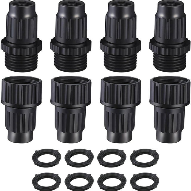 Kit de manguera de jardín extensible con conectores de plástico para manguera de jardín, accesorios de extremo de manguera macho y hembra, 4 piezas, negro