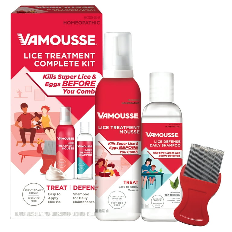Vamousse Complete Lice Kit With Treatment Mousse, Daily Shampoo & Lice  Comb, Kills Super Lice & Eggs 