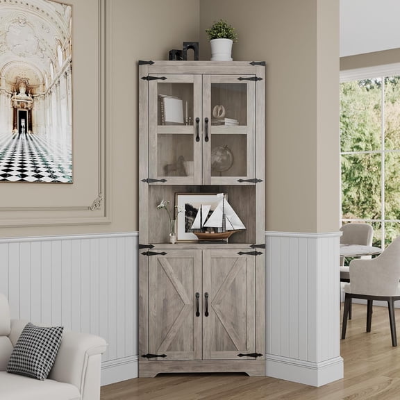 6-Tier Corner Storage Cabinet with Doors Space-Saving Floor Shelf for Bathroom, Kitchen, Living Room, Multi-Purpose Organizer for Small Spaces