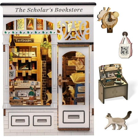Book Nook Kit - DIY Miniature House Dollhouse Kit for Adults and Teens, Booknook Tiny House Bookshelf Decor 3D Wooden Puzzle, Gifts for Family, Friends (The Scholar's Bookstore)