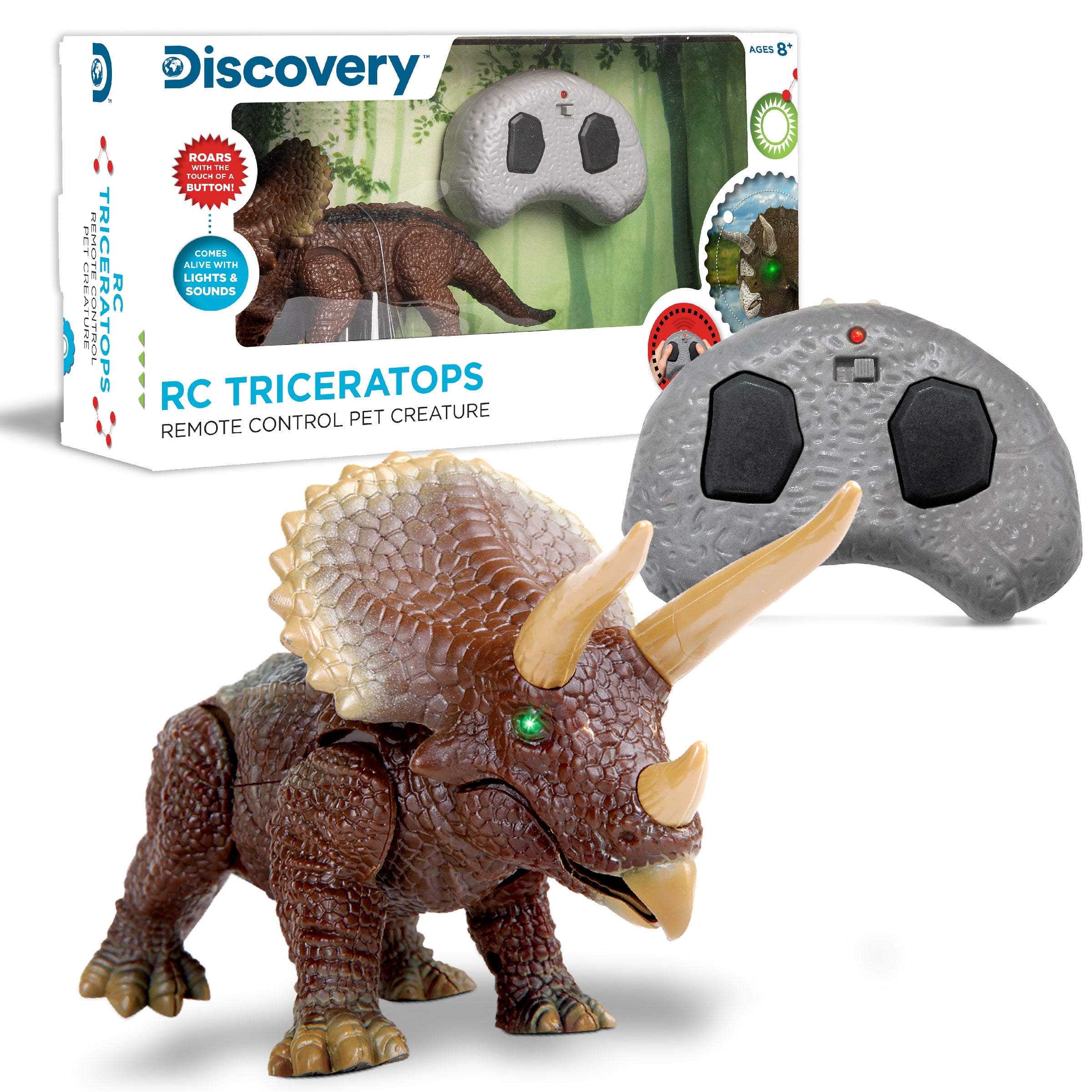Discovery Kids RC Triceratops, LED Infrared Remote Control Dinosaur