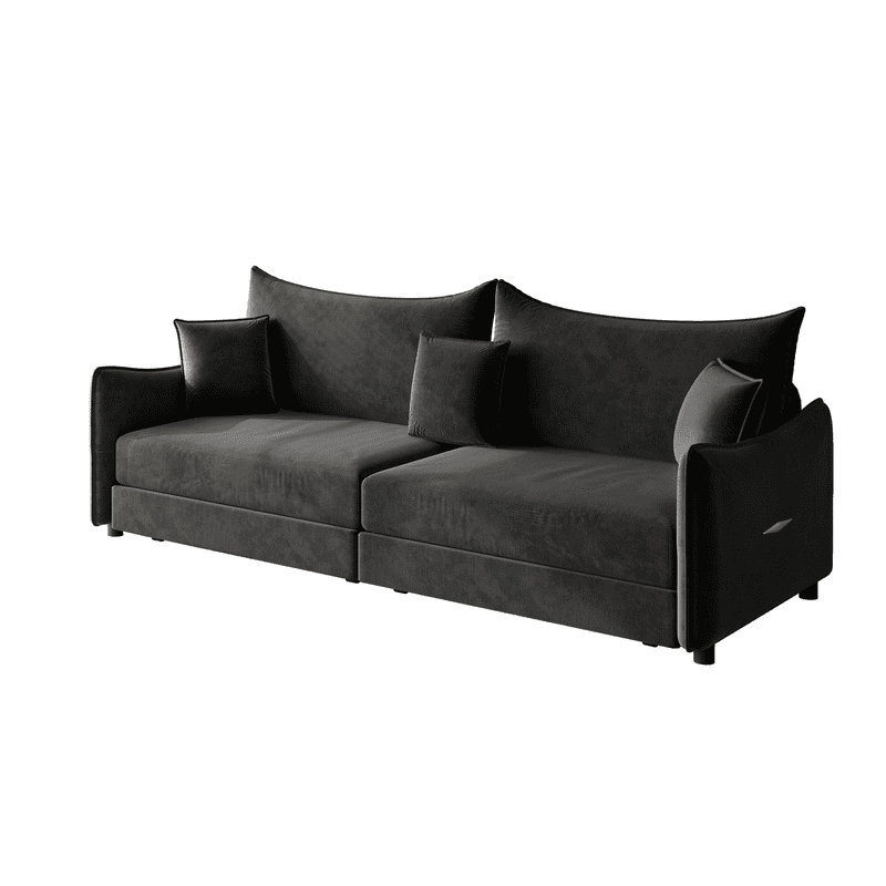 3-in-1 Convertible Pull Out Sofa Bed, 81.9'' King Size Sleeper Sofa Bed with Golden Accent Trim, Velvet 3-Seater Couch with 3 Pillows for Living Room, Small Space, Apartment