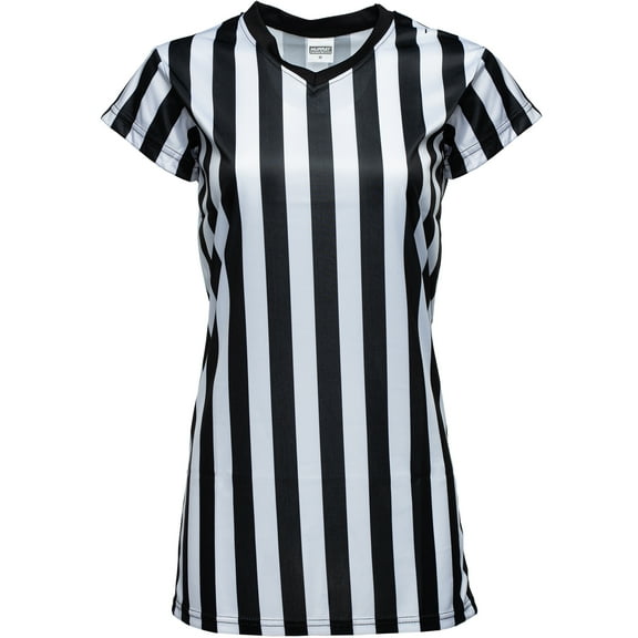 Murray Sporting Goods Women's V-Neck Black and White Stripe Referee Shirt, Official Jersey for Refs, Referee Costume, Waitresses and More (Medium)
