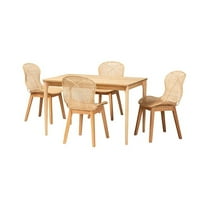 Baxton Studio Sabelle Japandi Natural Brown Mahogany Wood and Rattan 5-Piece Dining Set