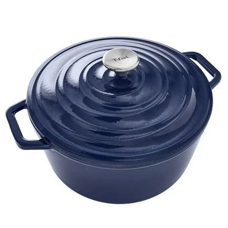 T-fal Enameled Cast Iron Round Dutch Oven with Lid, 6 quart, Blue ...
