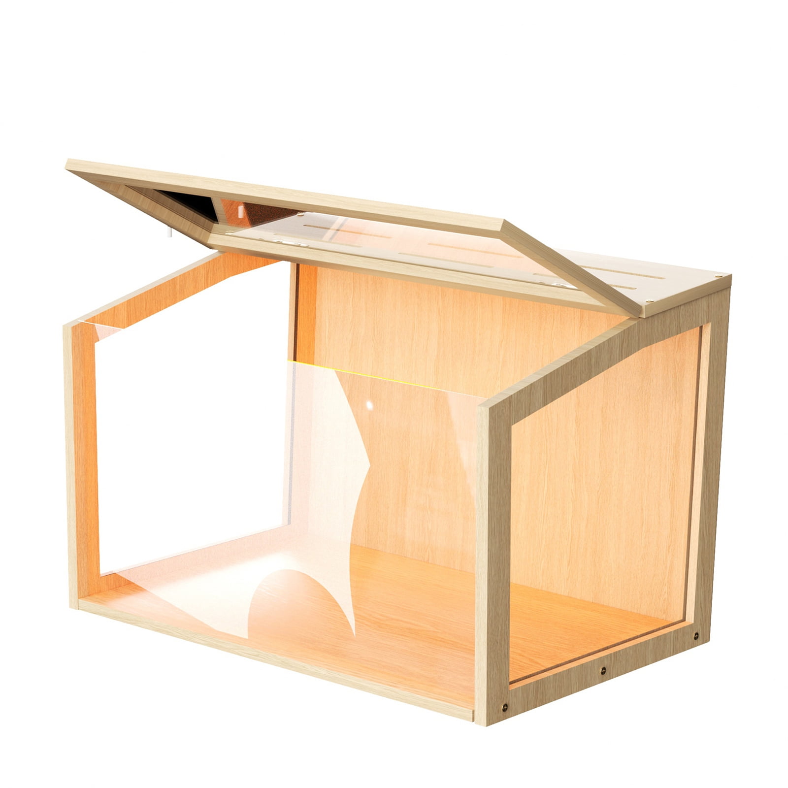 Bingopaw Chew-proof Wooden Hamster Cage Clear Glass Panel Tabletop Habitat with LED Light for Small Pets